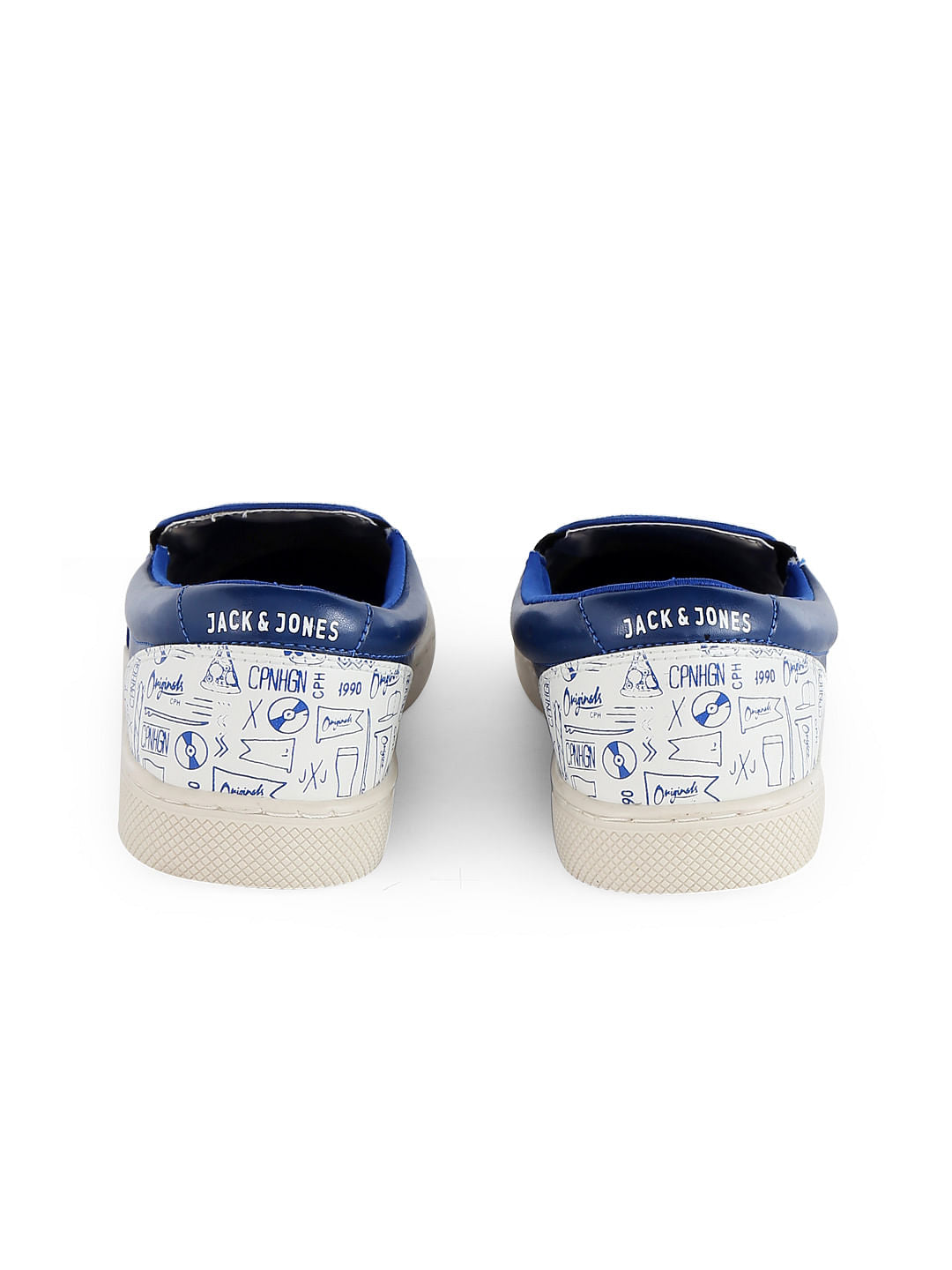 White Graphic Print Slip Ons