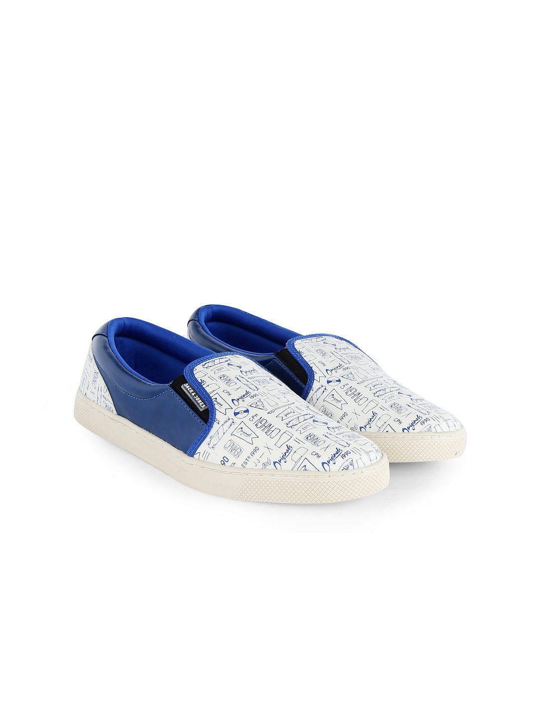 White Graphic Print Slip Ons