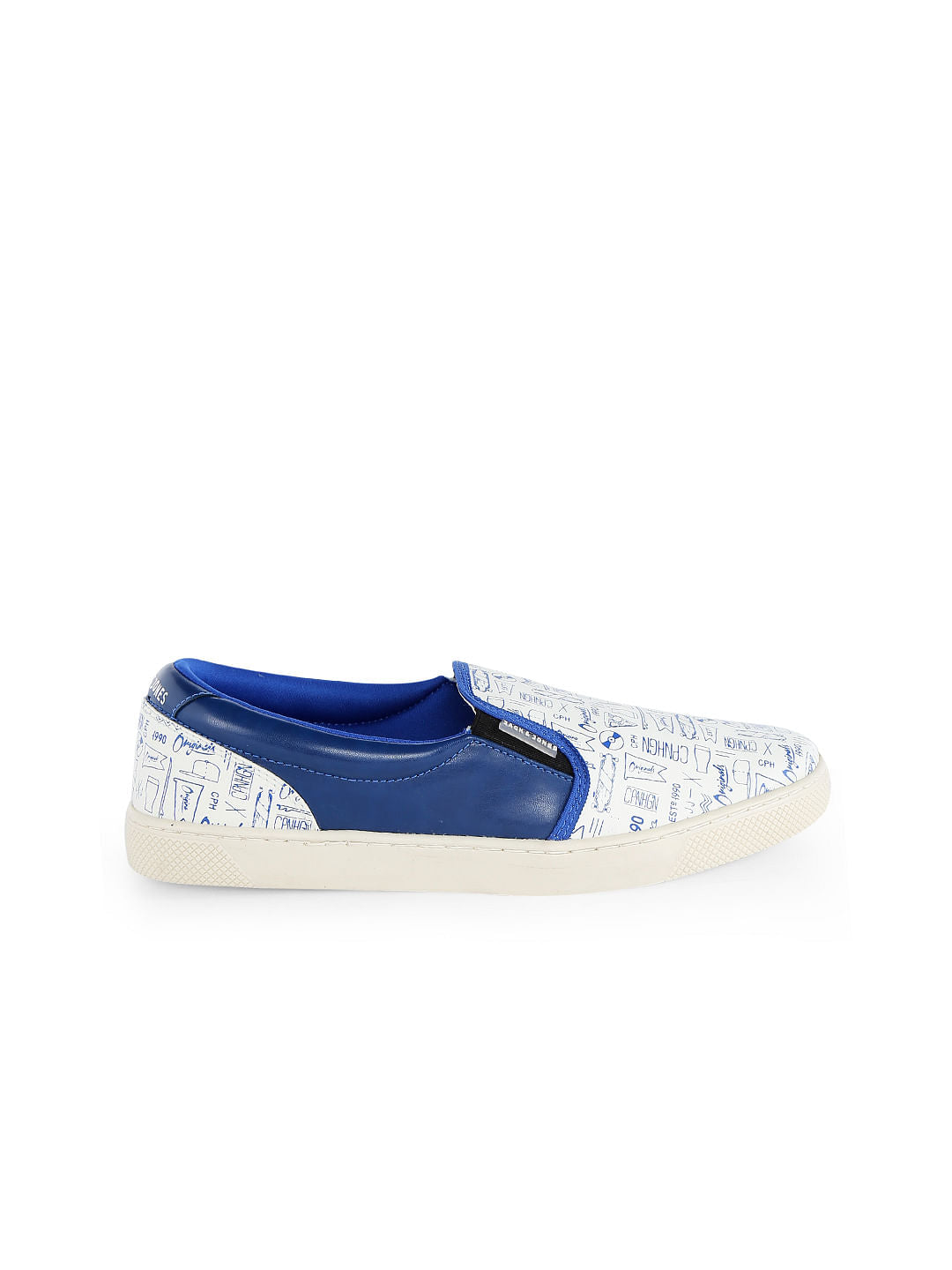 White Graphic Print Slip Ons
