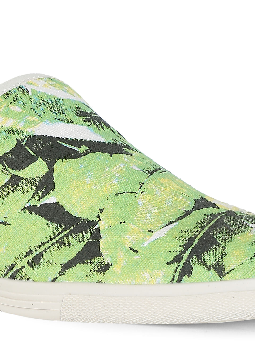 Green Tropical Print Slip Ons