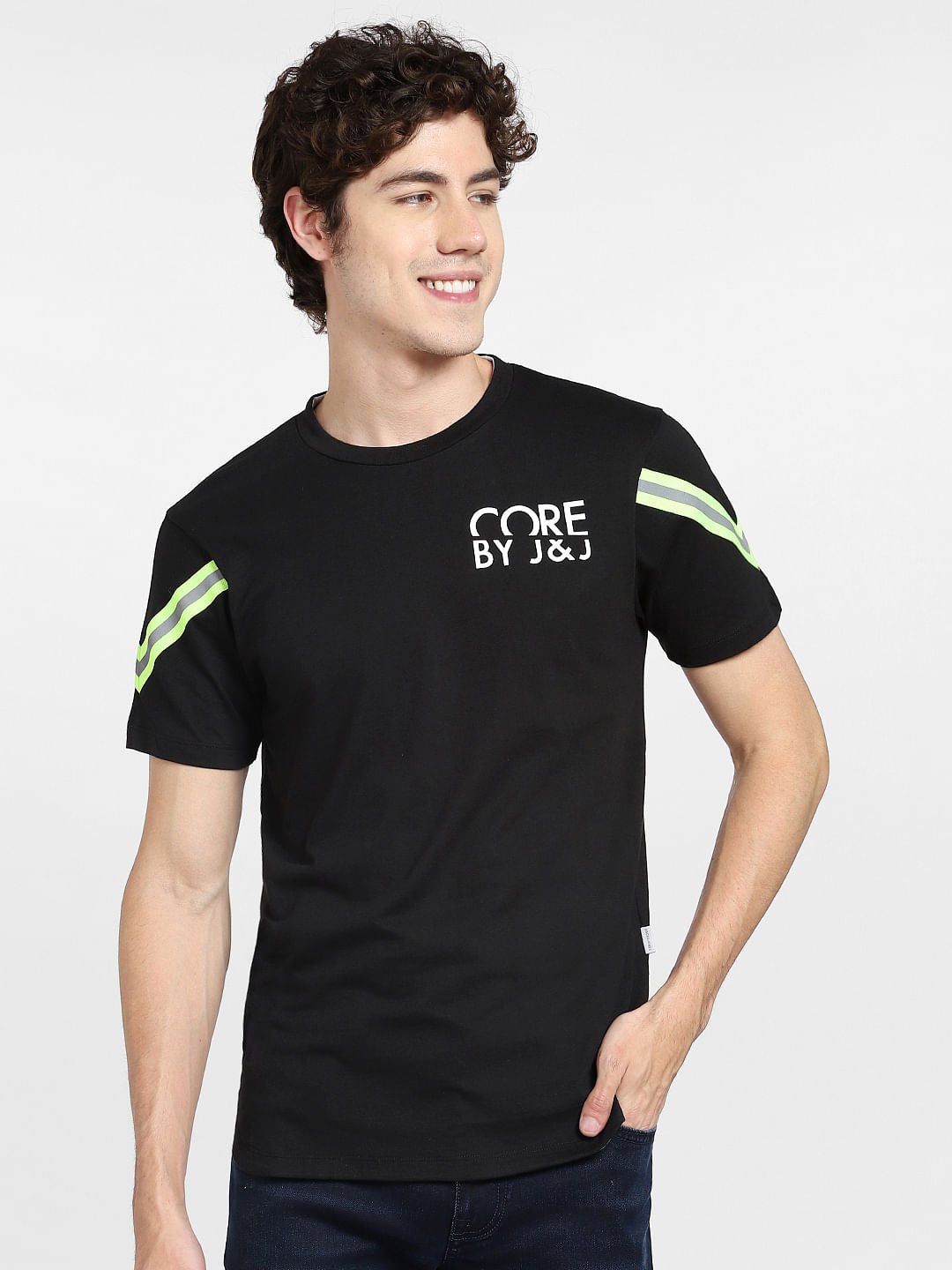 Black Text Print Crew Neck T-shirt