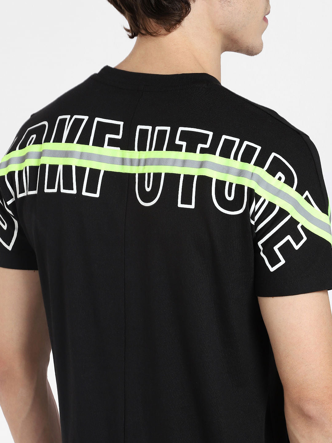 Black Text Print Crew Neck T-shirt