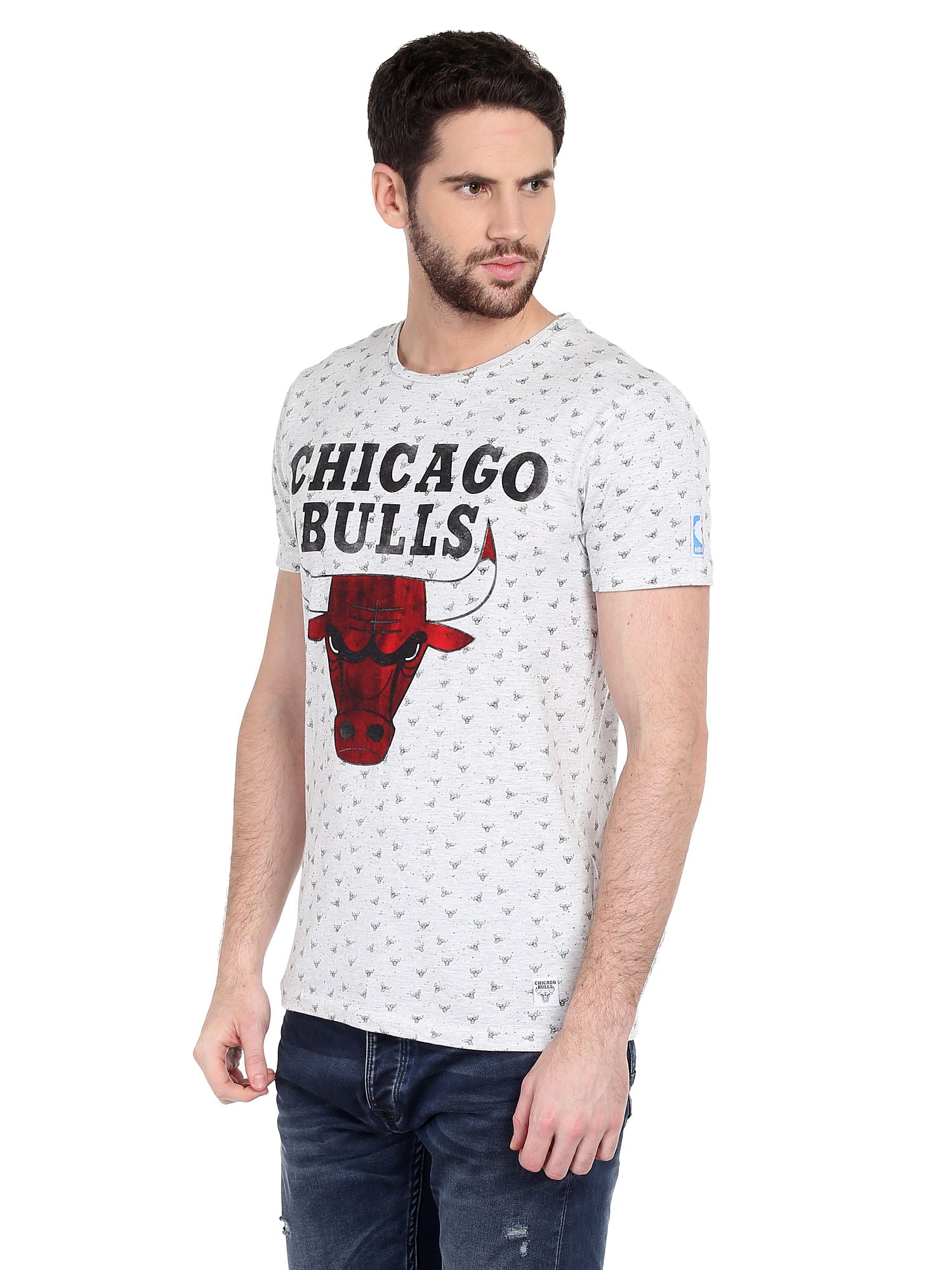 Chicago Bulls Printed White Crew Nba Neck T-Shirt