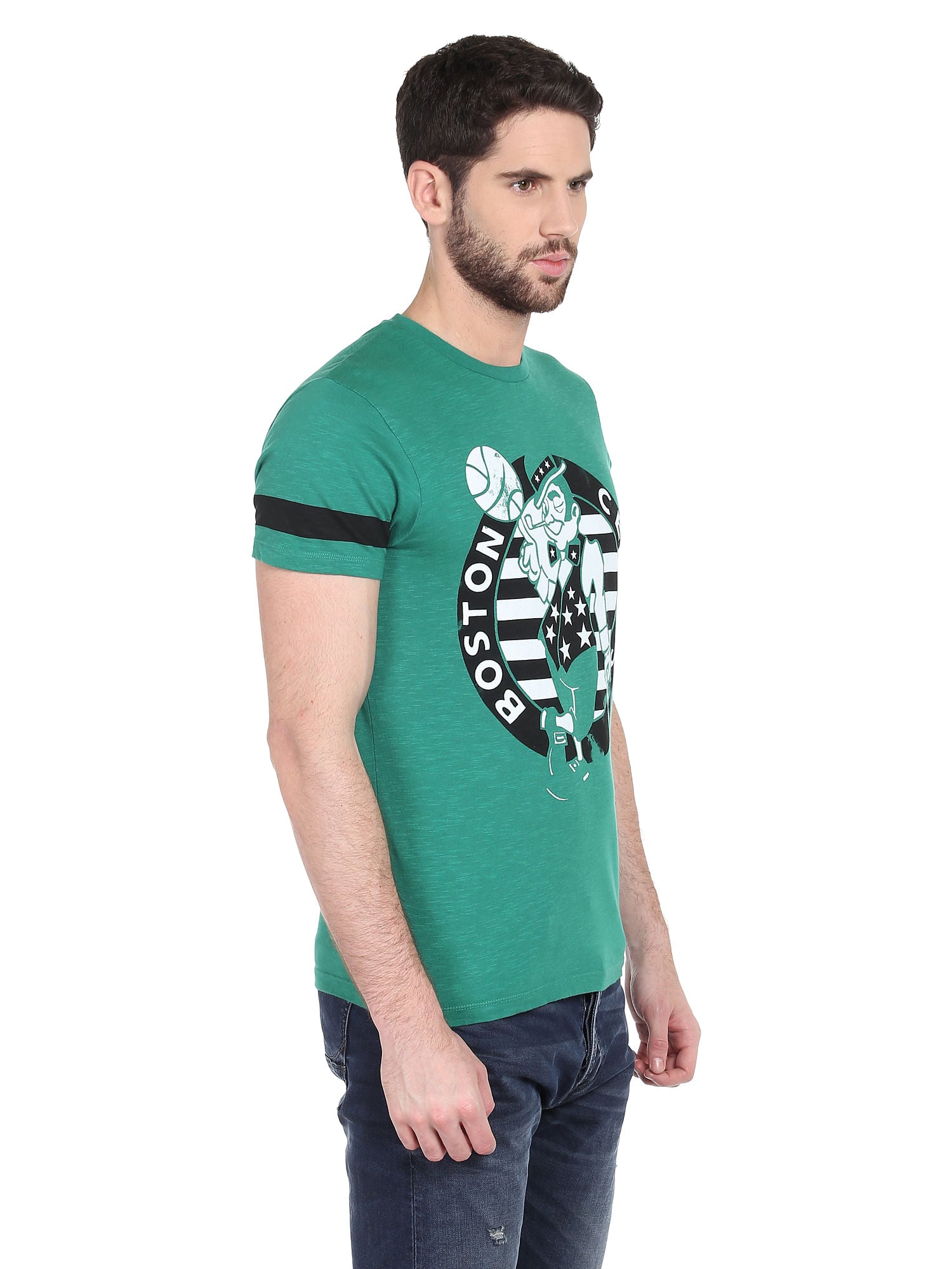 Boston Celtics Mascot Print Green Crew Neck Nba T-Shirt
