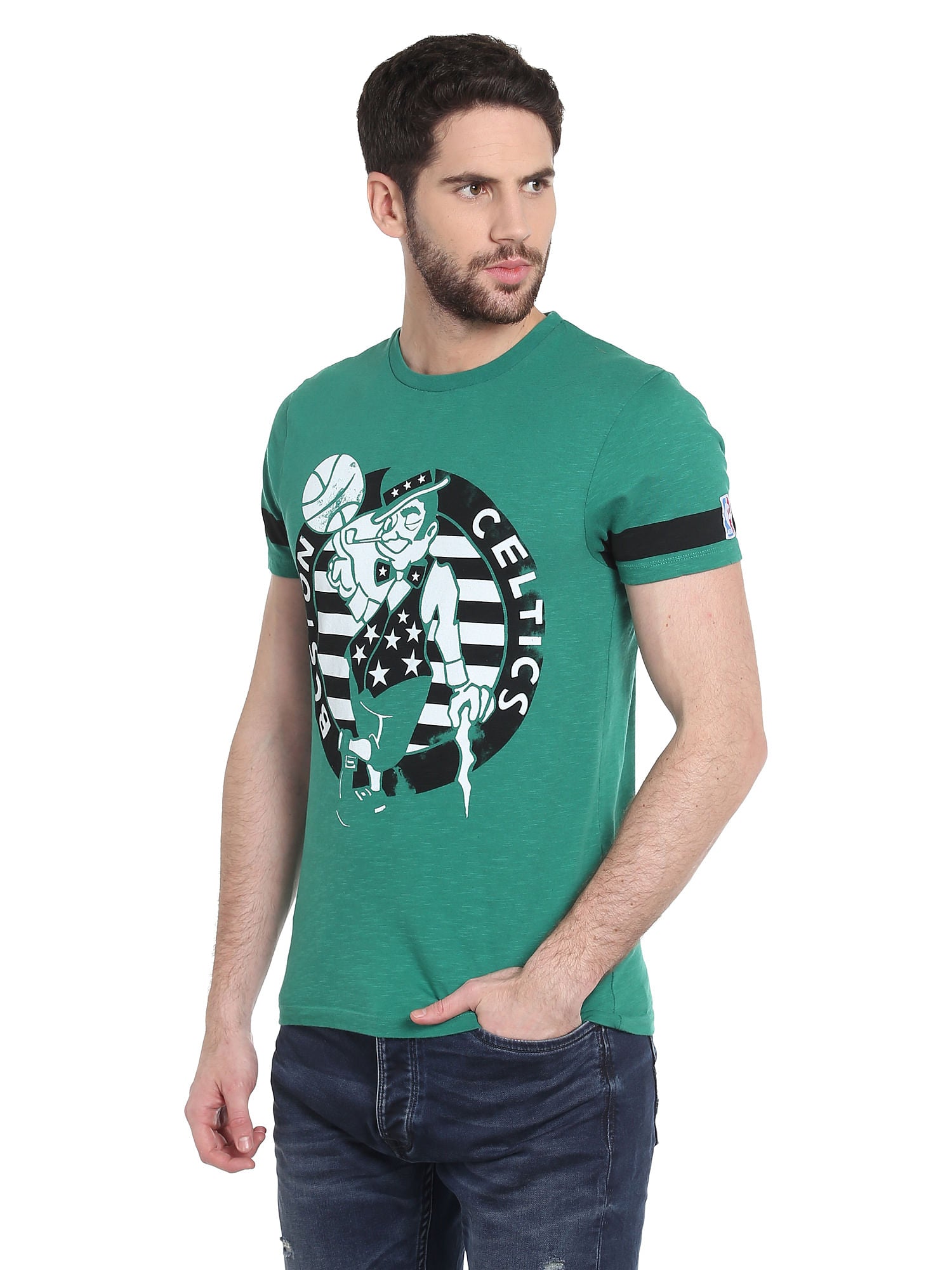 Boston Celtics Mascot Print Green Crew Neck Nba T-Shirt
