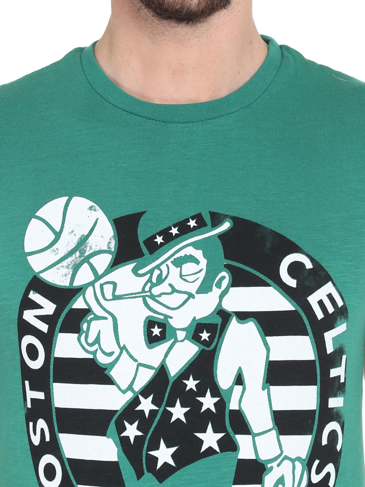 Boston Celtics Mascot Print Green Crew Neck Nba T-Shirt
