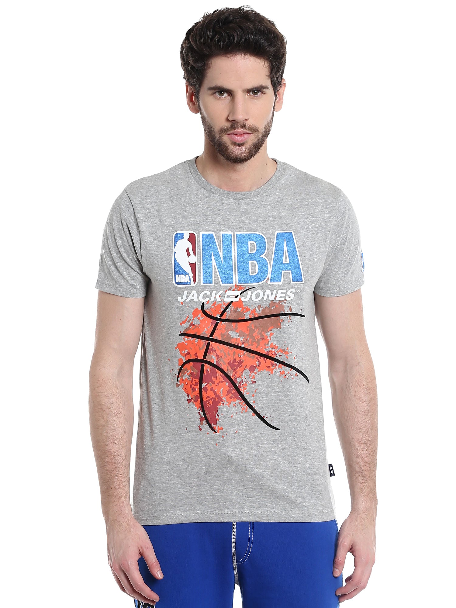 Nba Logo Grey Crew Neck T-Shirt