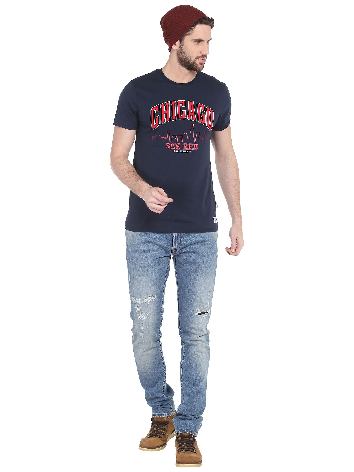 Chicago Bulls Navy Blue Crew Neck Nba T-Shirt