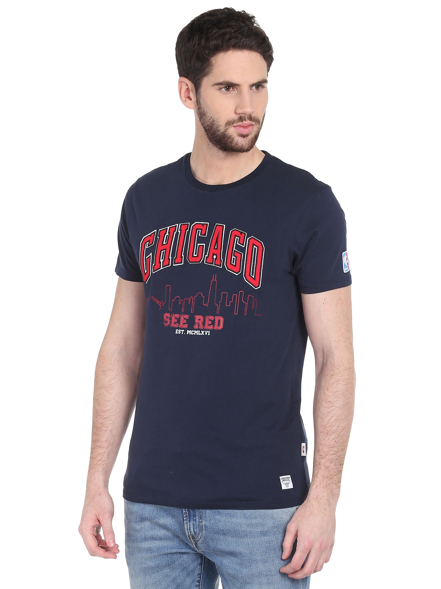 Chicago Bulls Navy Blue Crew Neck Nba T-Shirt