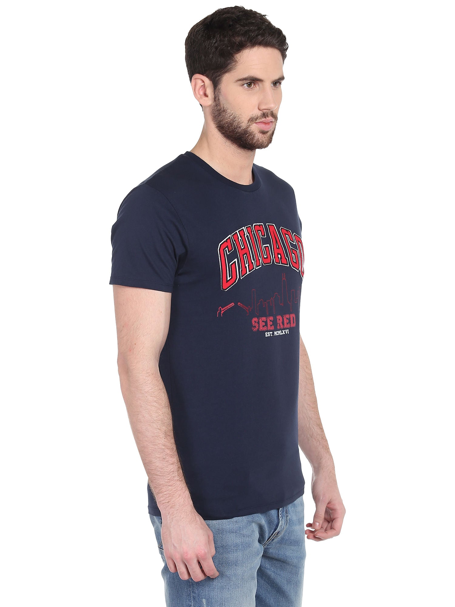 Chicago Bulls Navy Blue Crew Neck Nba T-Shirt