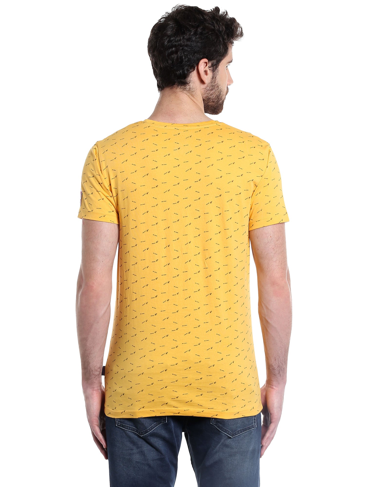 Miami Heat Printed Yellow Crew Neck Nba T-Shirt