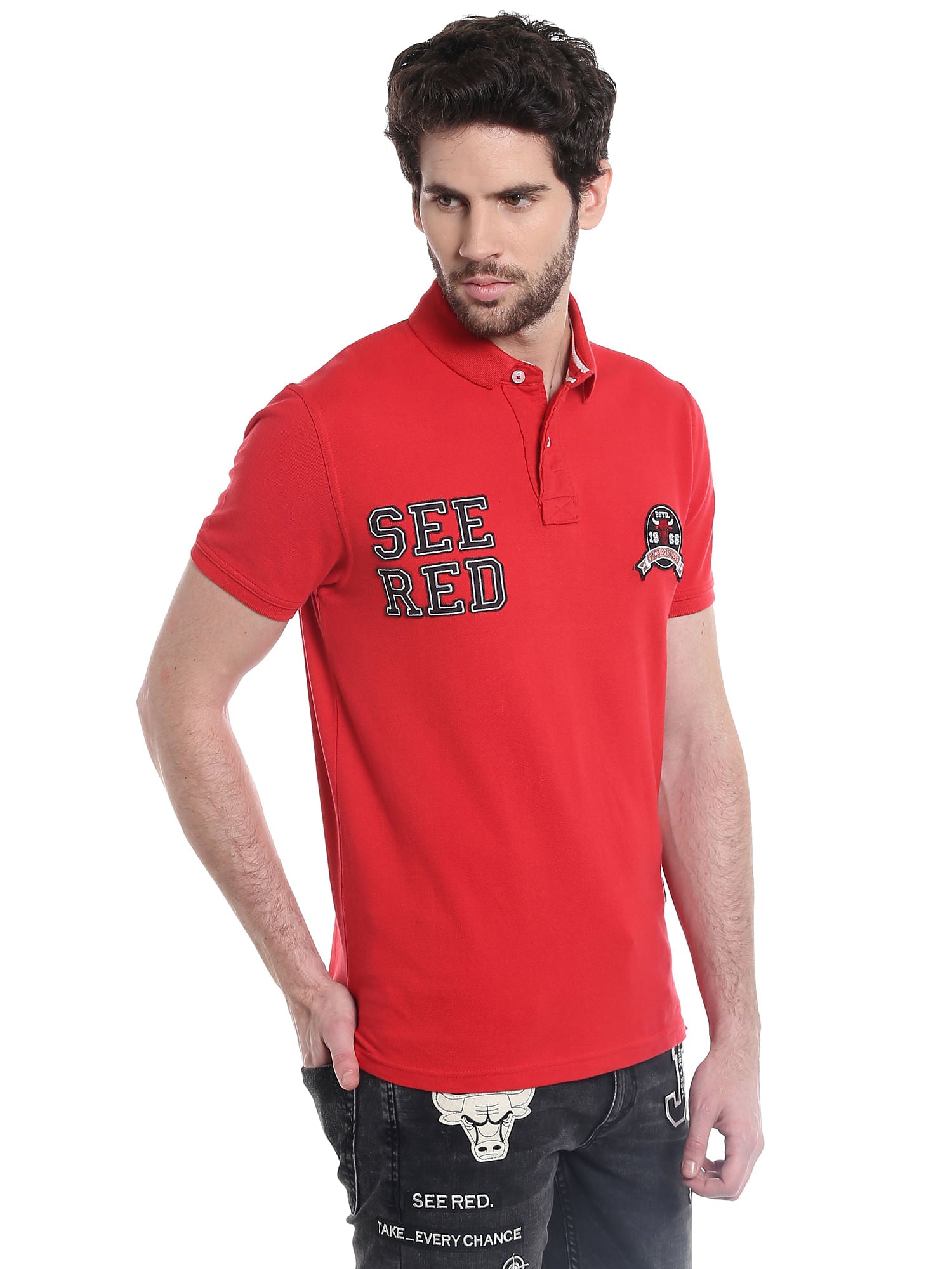 Chicago Bulls Red Nba Polo T-Shirt
