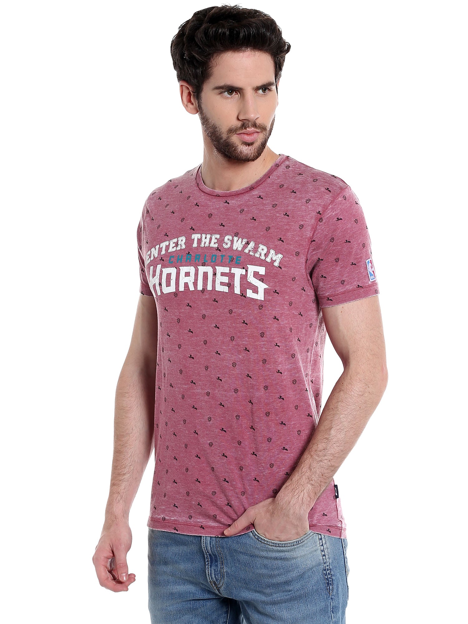 Charlotte Hornets Maroon Printed Crew Neck Nba T-Shirt
