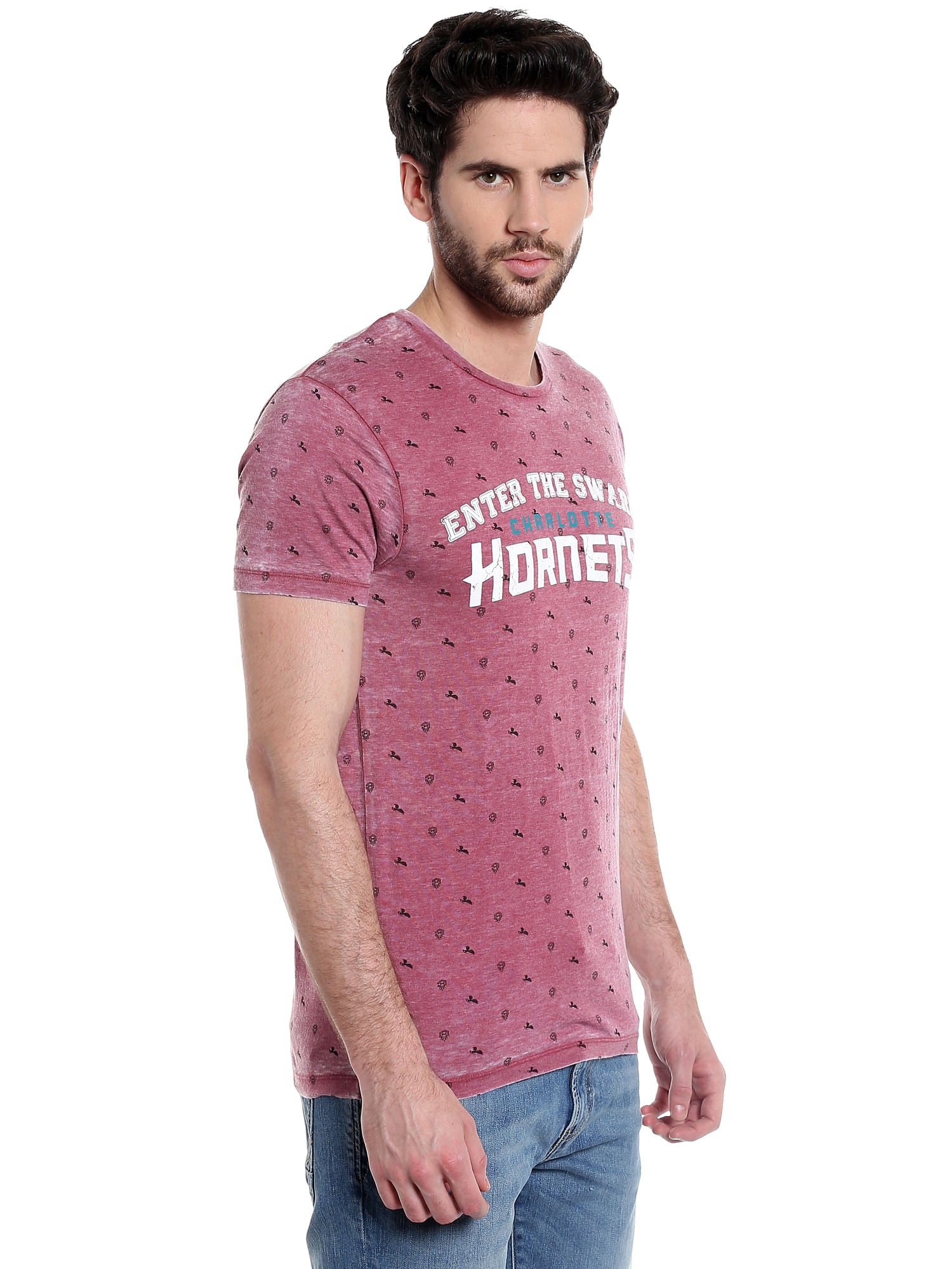 Charlotte Hornets Maroon Printed Crew Neck Nba T-Shirt