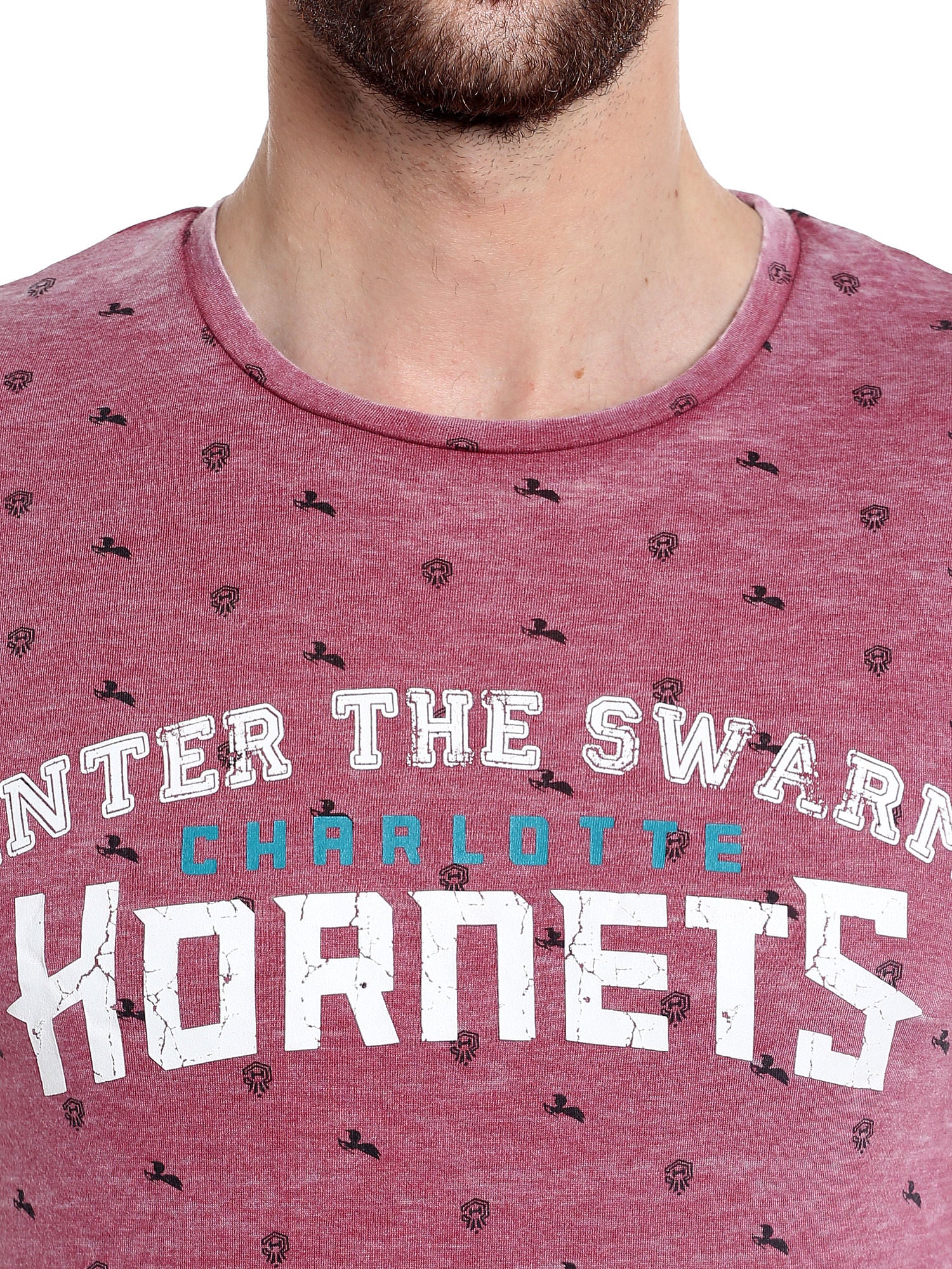 Charlotte Hornets Maroon Printed Crew Neck Nba T-Shirt