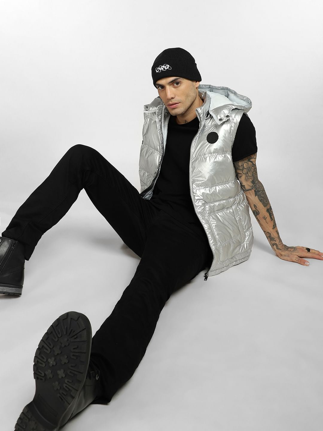 Silver Hooded Puffer Vest
