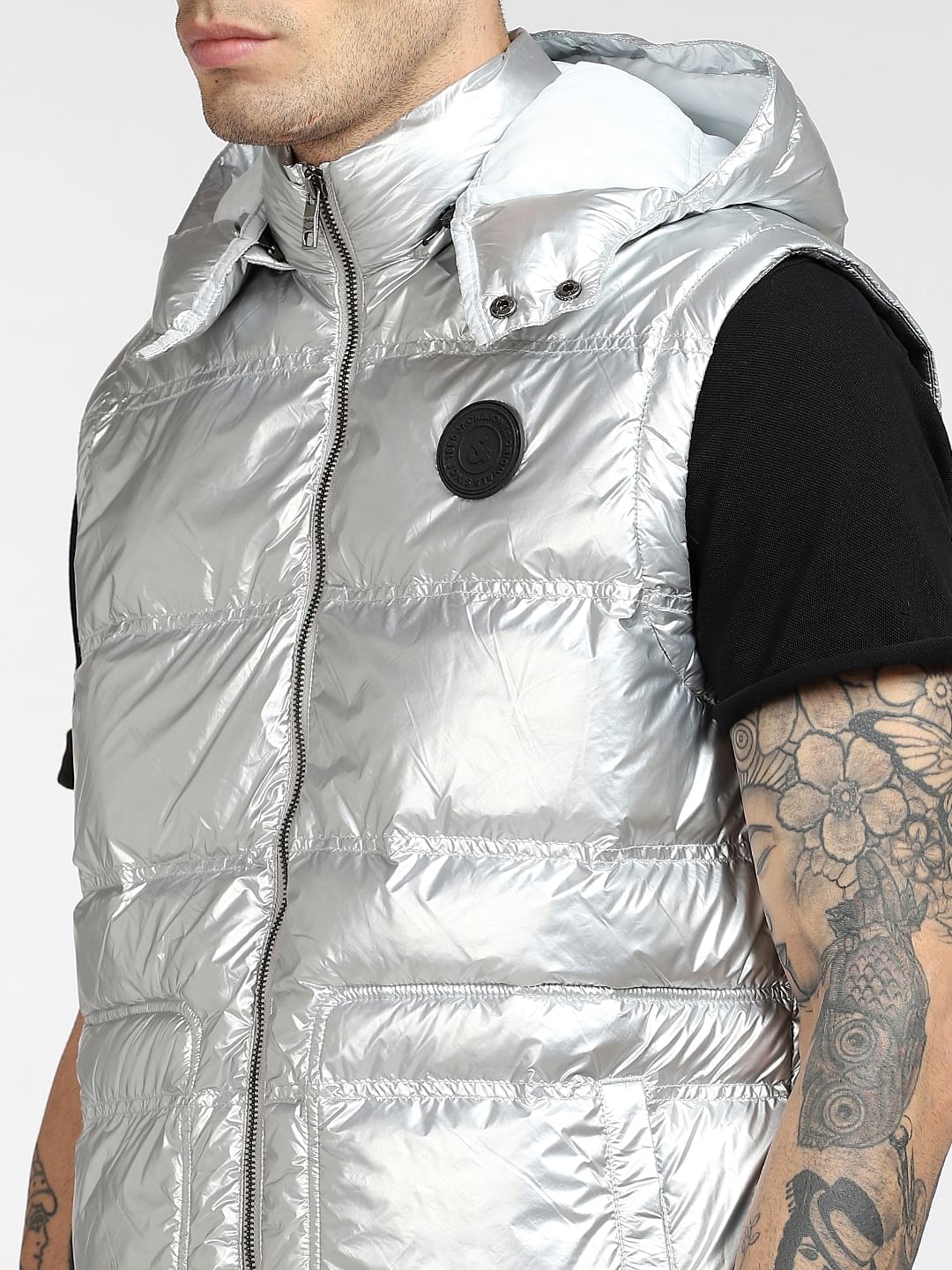 Silver Hooded Puffer Vest