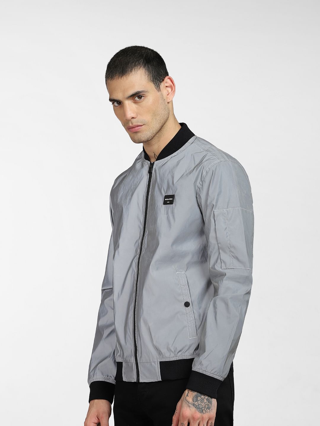 Grey Reflective Bomber Jacket