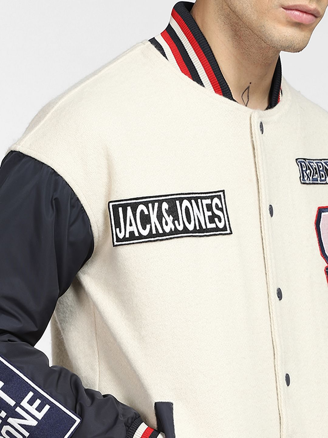 Beige Varsity Bomber Jacket