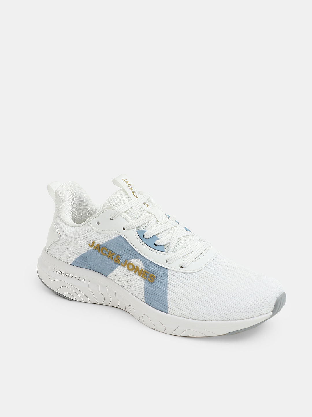 White Colourblocked Knit Sneakers