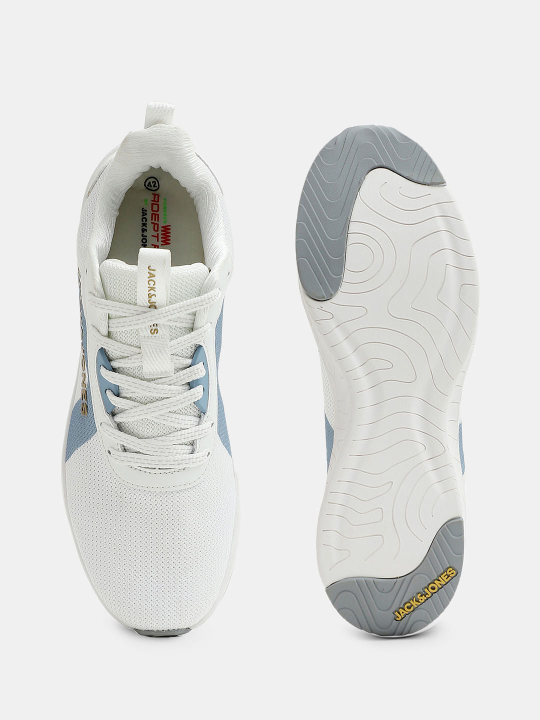 White Colourblocked Knit Sneakers