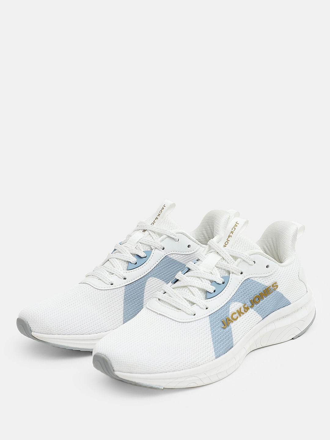 White Colourblocked Knit Sneakers