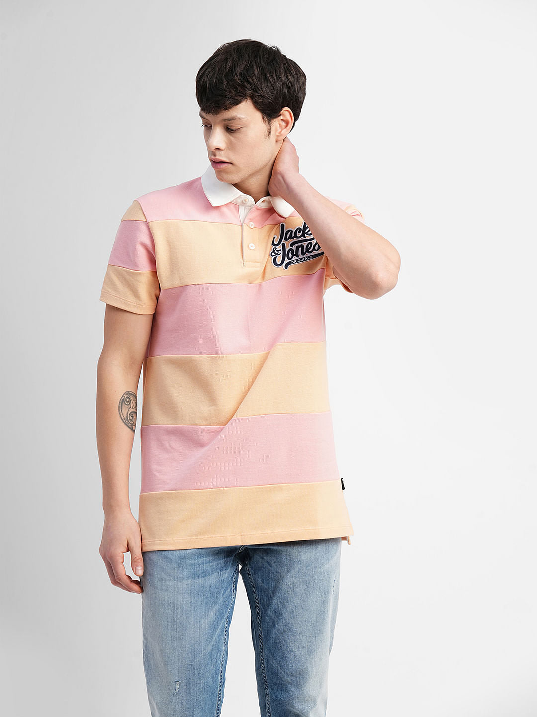 Pink Colourblocked Polo Neck T-shirt