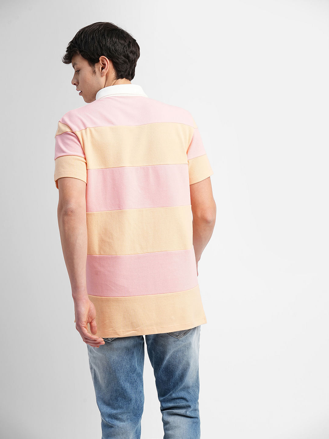 Pink Colourblocked Polo Neck T-shirt