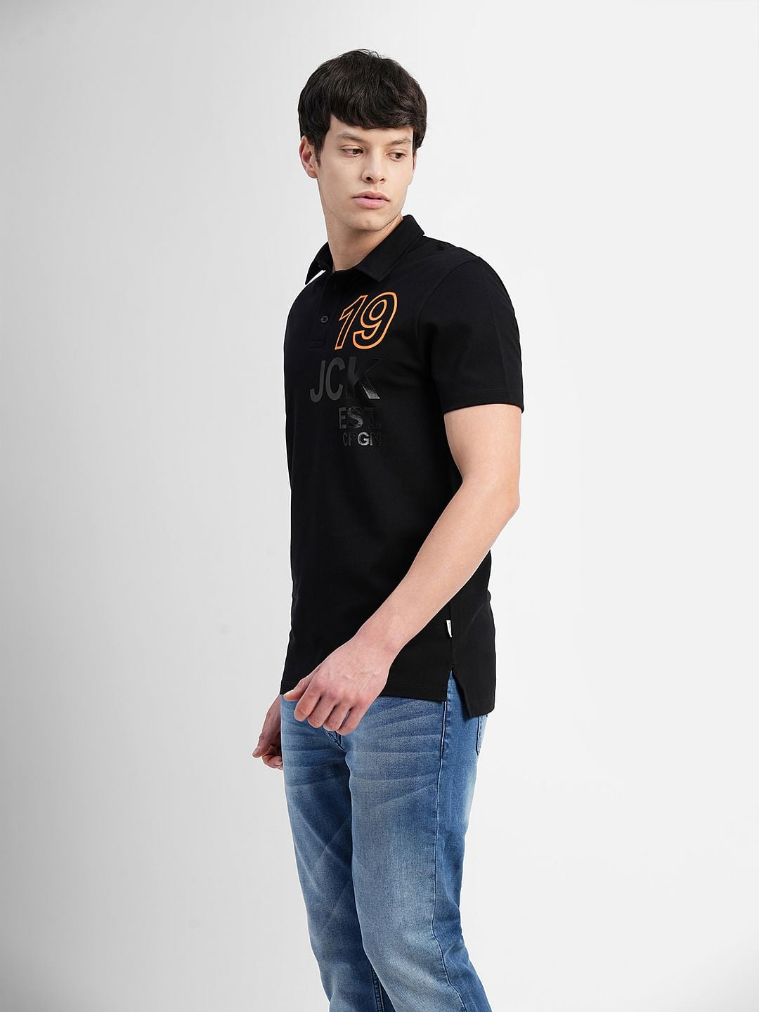 Black Printed Polo Neck T-shirt