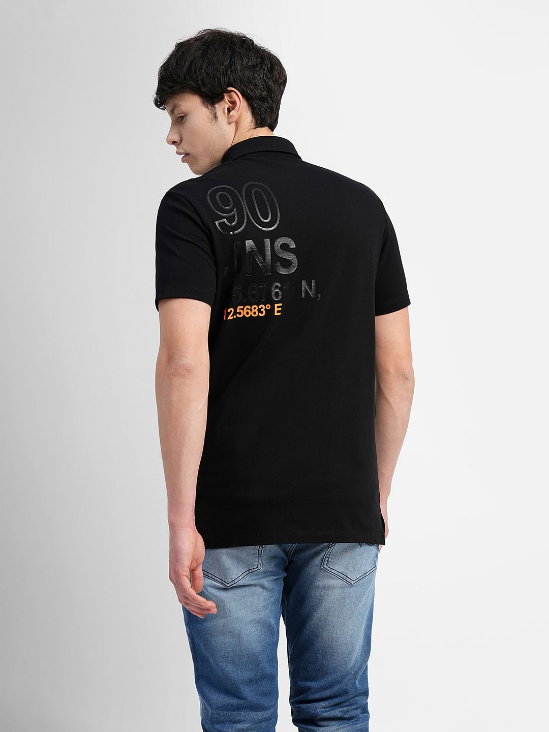 Black Printed Polo Neck T-shirt