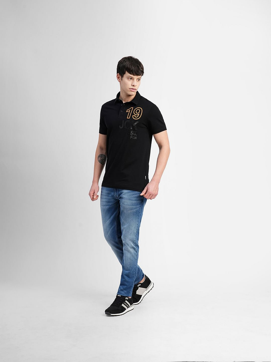 Black Printed Polo Neck T-shirt