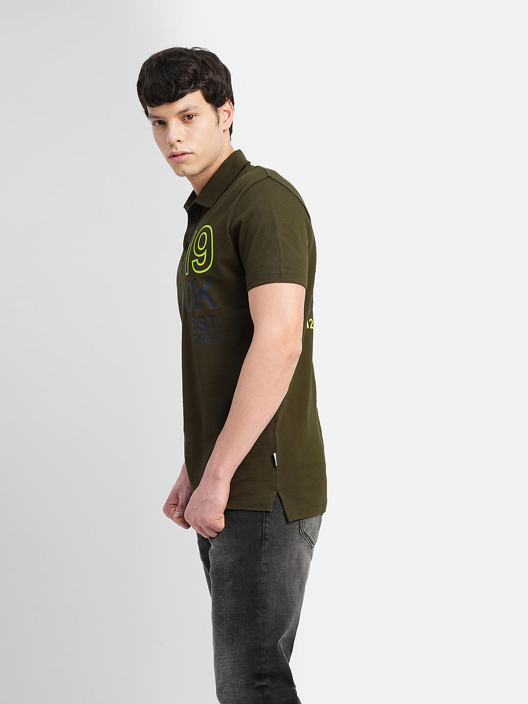 Green Printed Polo Neck T-shirt
