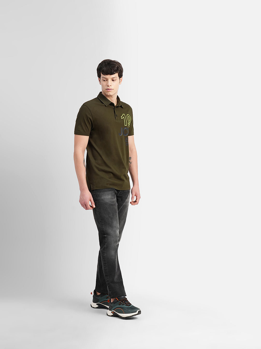 Green Printed Polo Neck T-shirt
