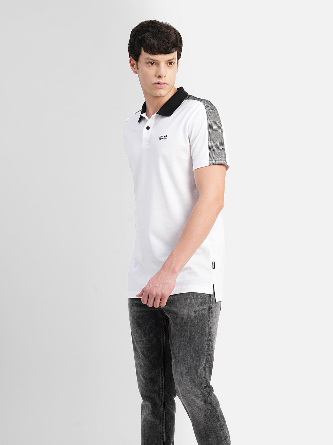 White Tape Detail Polo T-shirt