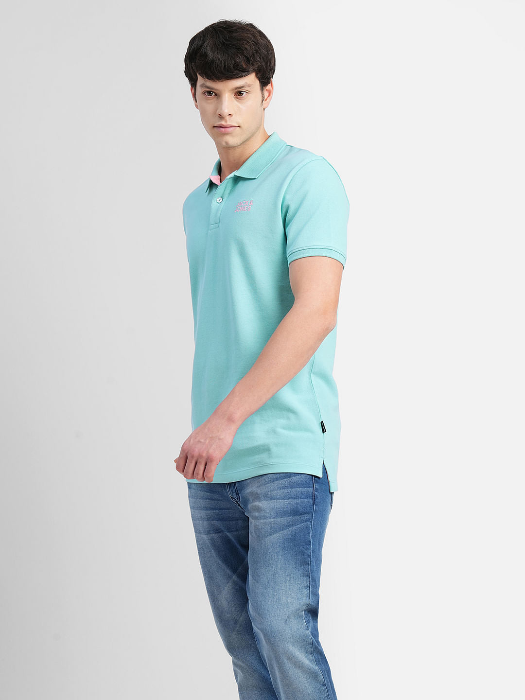 Blue Logo Print Polo Neck T-shirt
