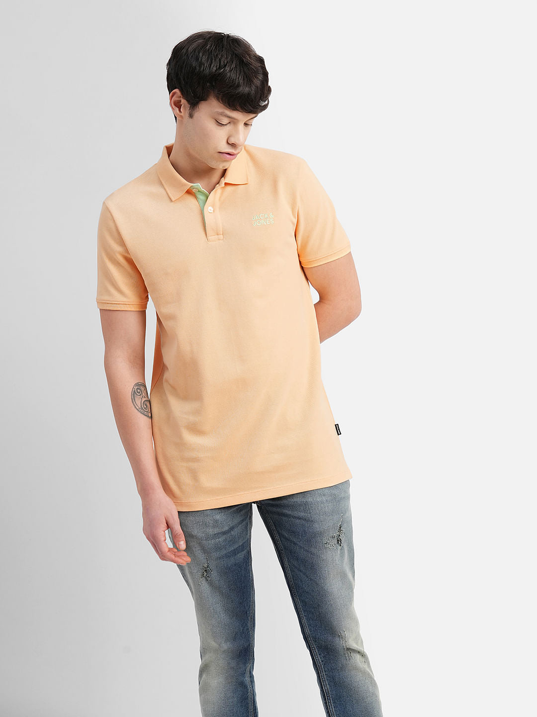 Yellow Logo Print Polo Neck T-shirt