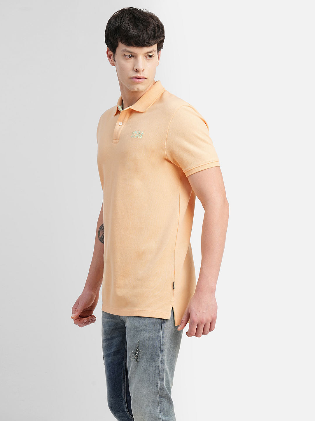 Yellow Logo Print Polo Neck T-shirt