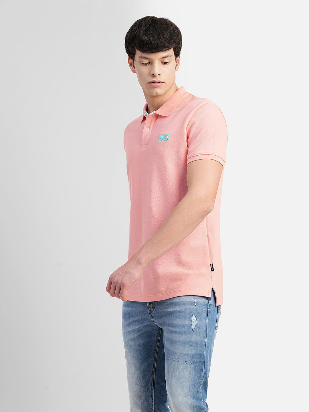 Pink Logo Print Polo Neck T-shirt
