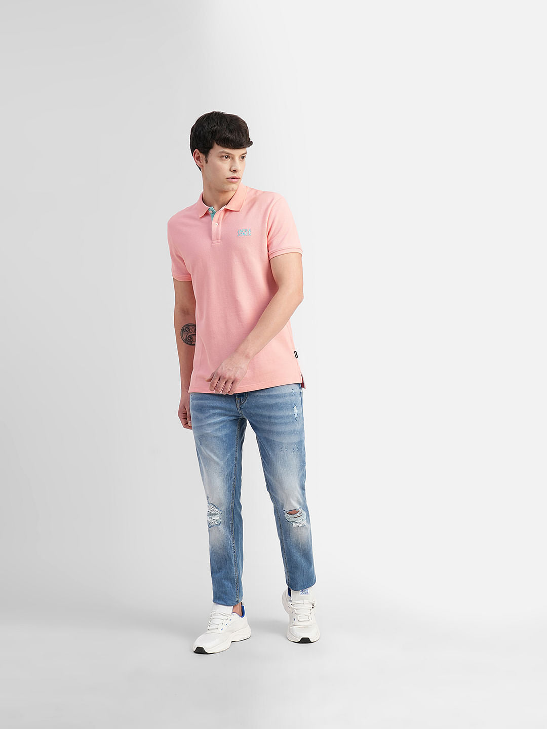 Pink Logo Print Polo Neck T-shirt