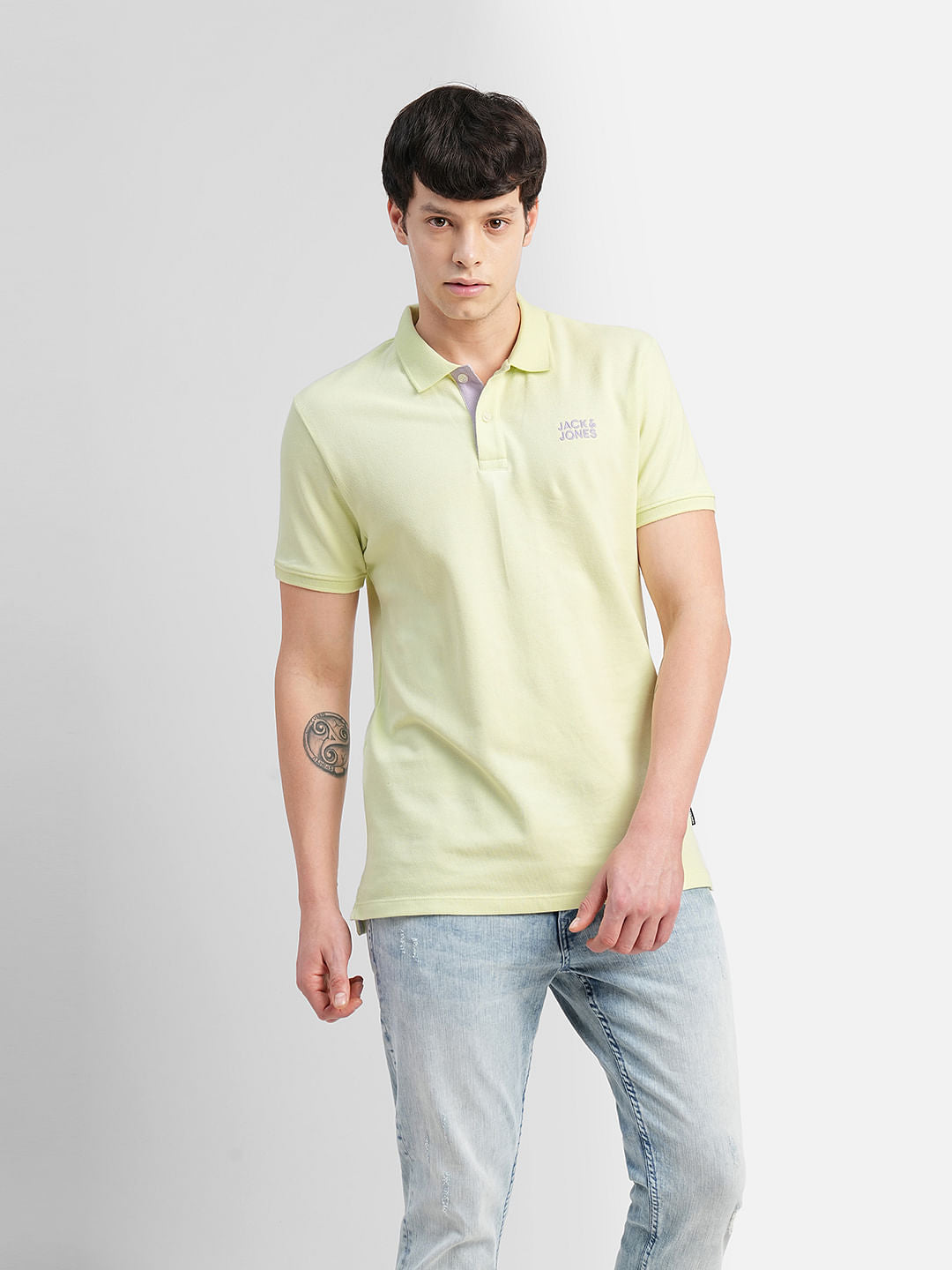Green Logo Print Polo Neck T-shirt