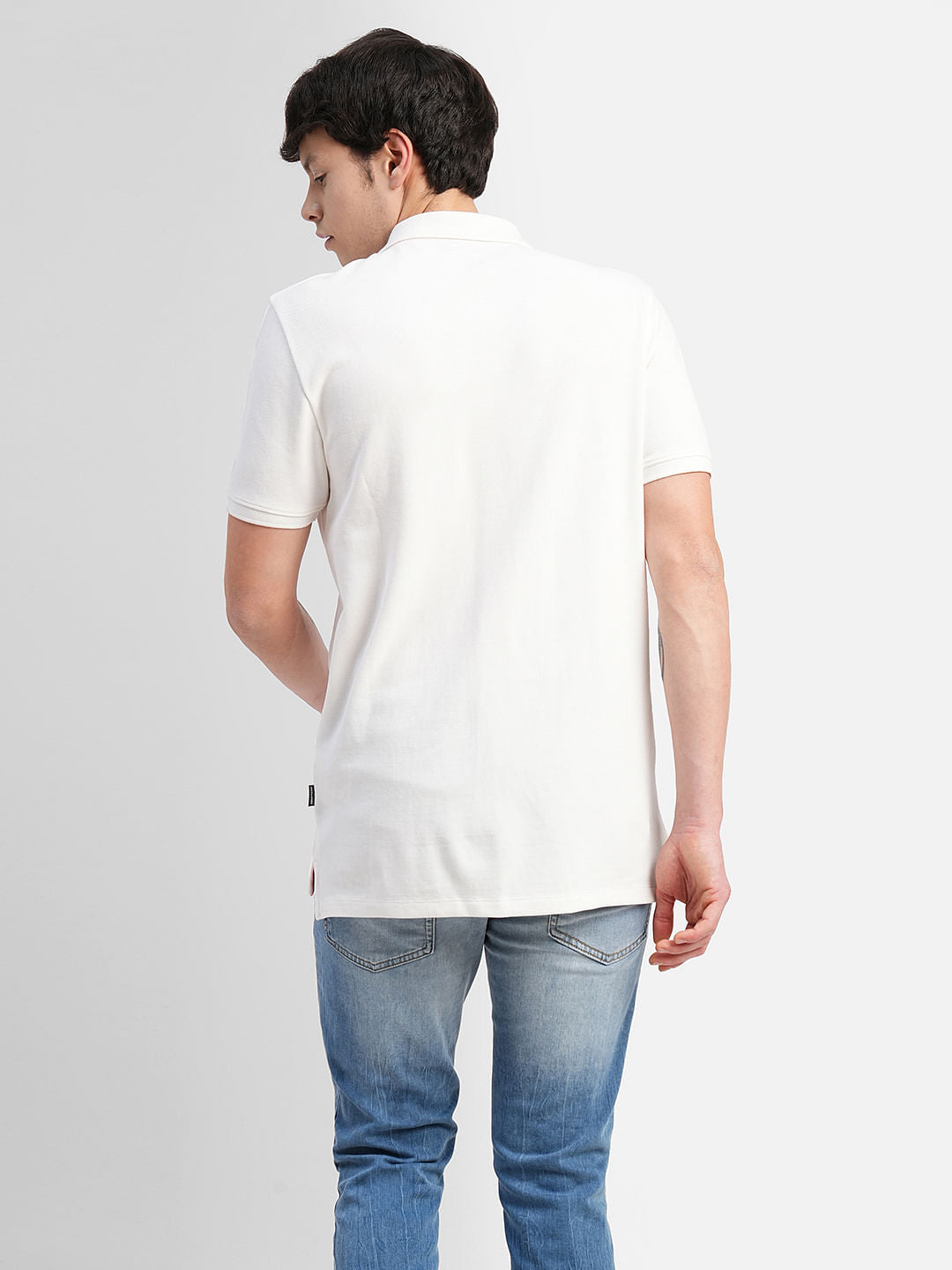 White Logo Print Polo Neck T-shirt
