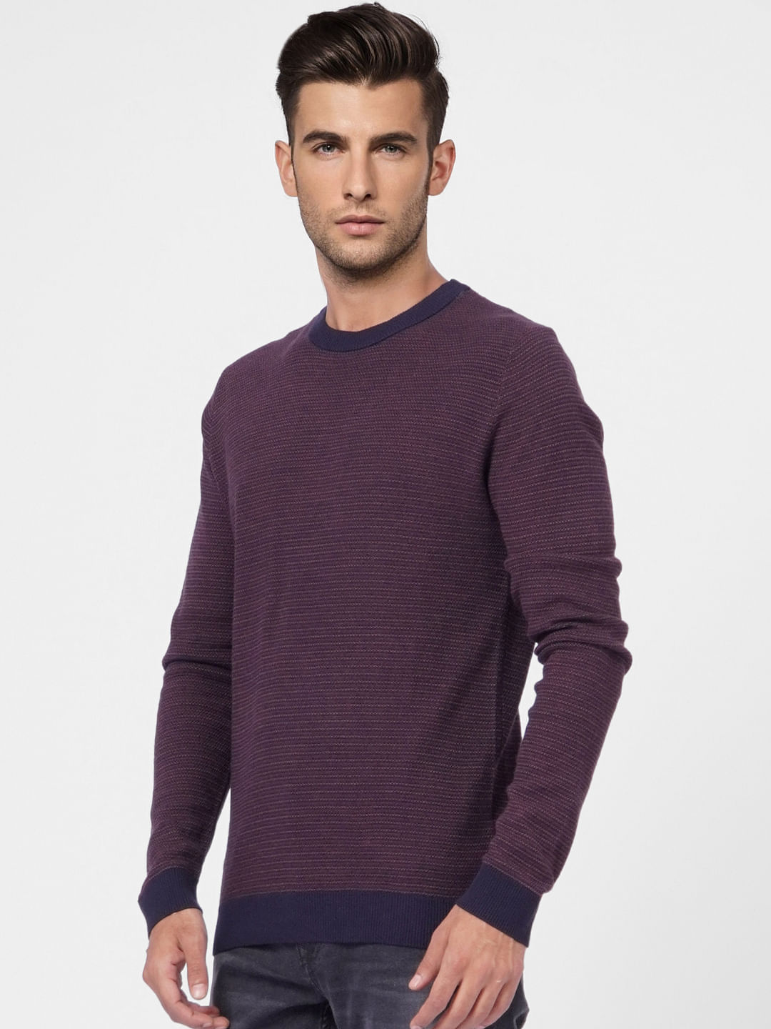 Purple Textured Knit Pullover