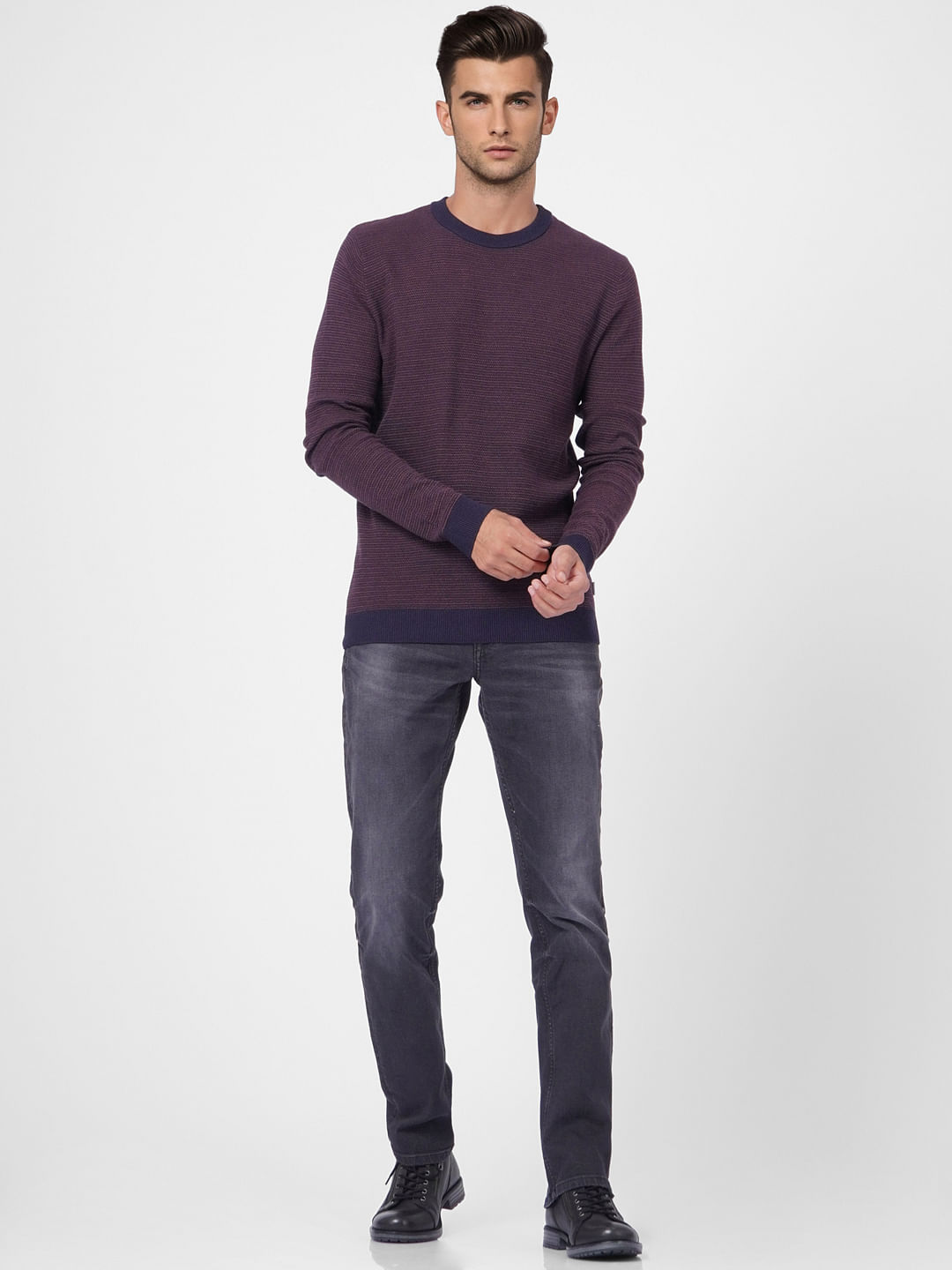 Purple Textured Knit Pullover