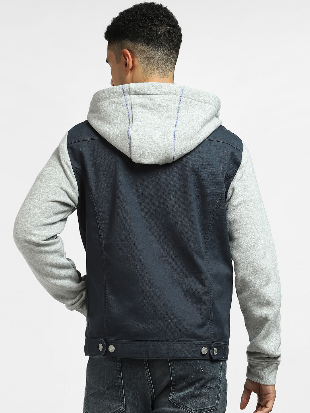 Blue Hooded Sweat-Denim Jacket