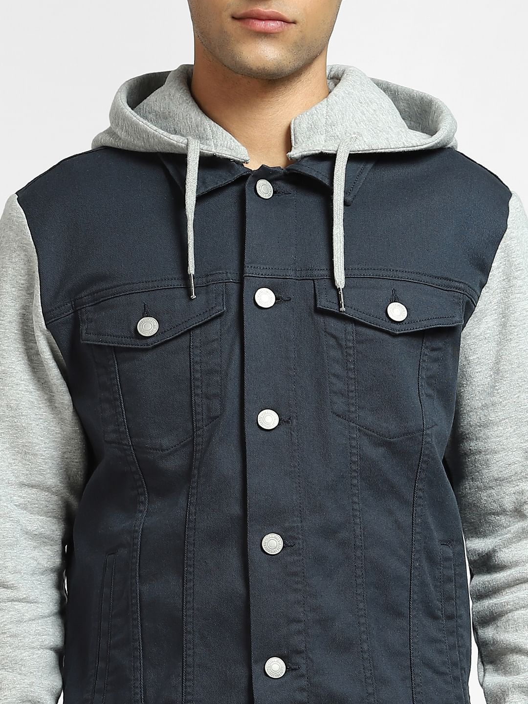 Blue Hooded Sweat-Denim Jacket