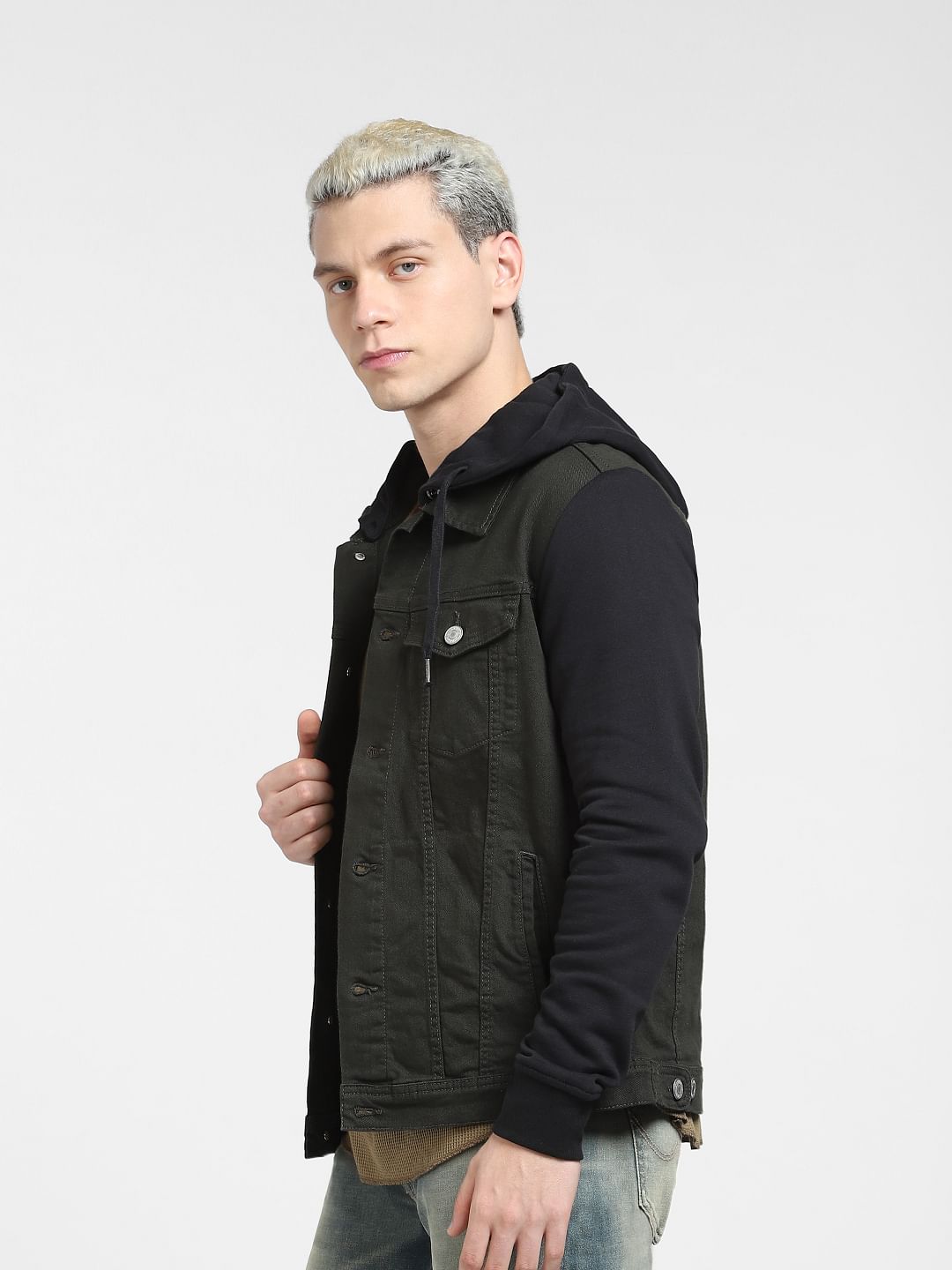 Green Colourblocked Denim Jacket