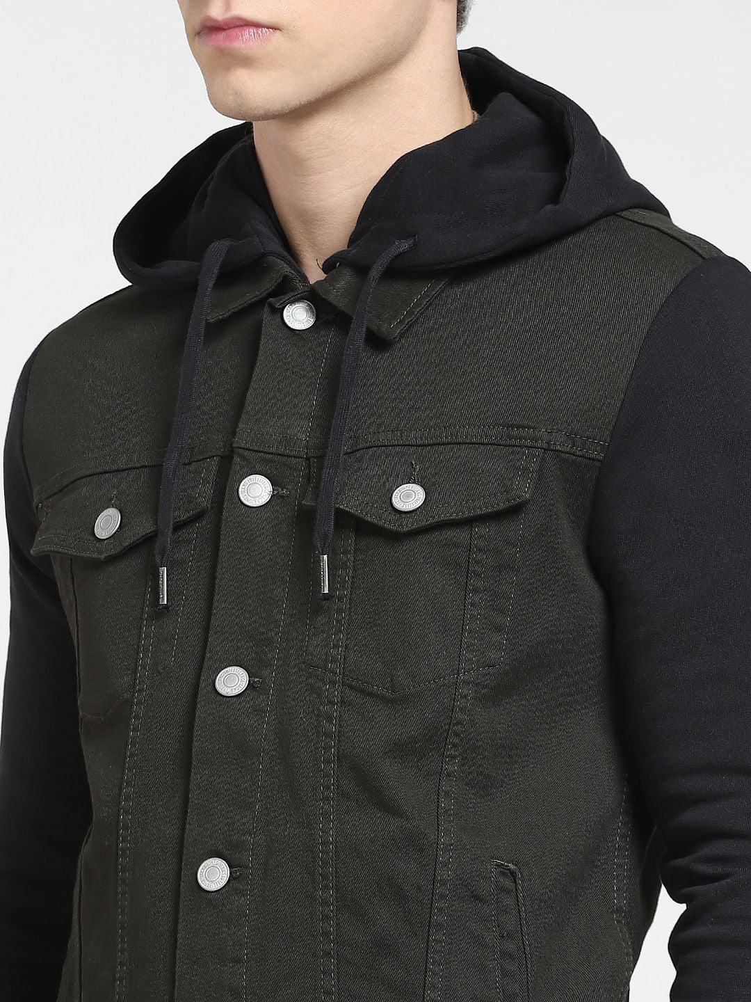 Green Colourblocked Denim Jacket