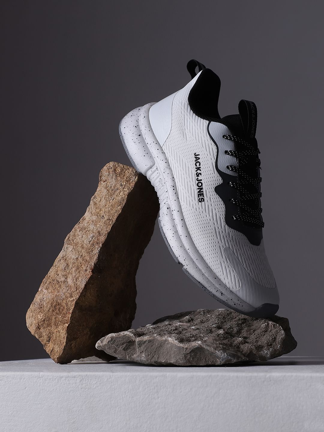 White Lace-Up Mesh Sneakers