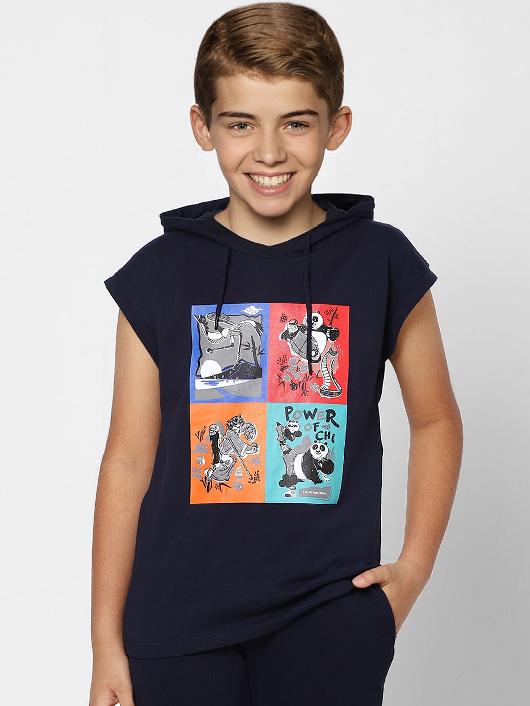 Boys X Kung Fu Panda Blue Sleeveless Hooded T-shirt