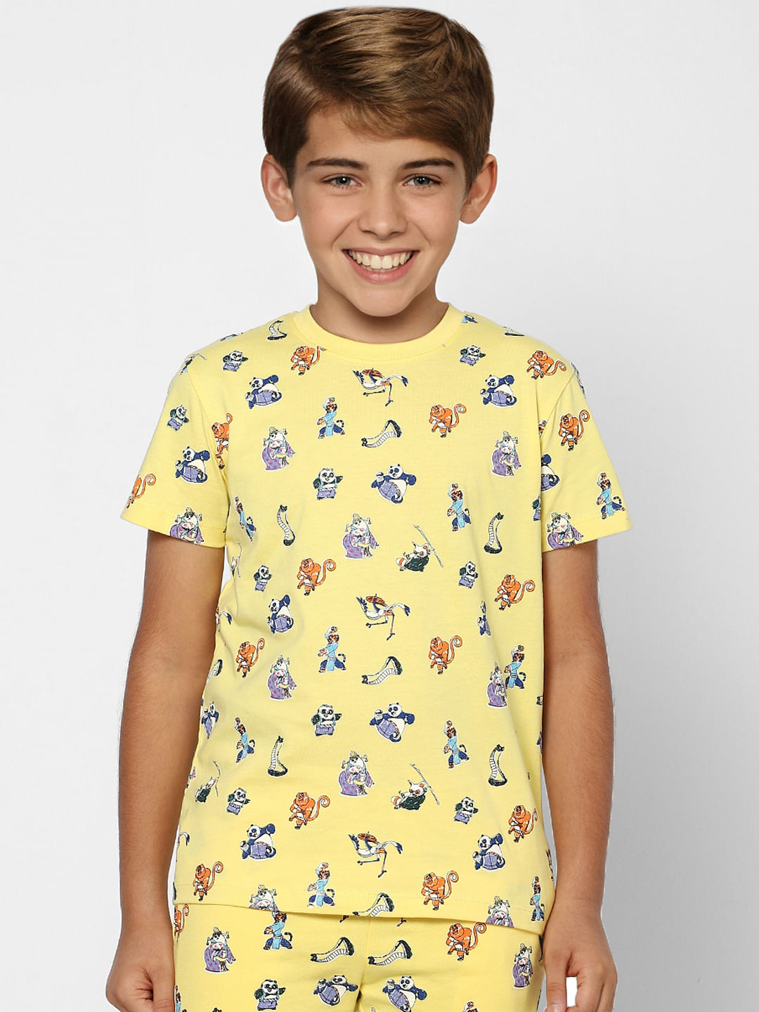 Boys X Kung Fu Panda Yellow Printed Co-ord T-shirt